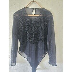 Escada Mesh And Beaded Body Suite Vtg Black Size L